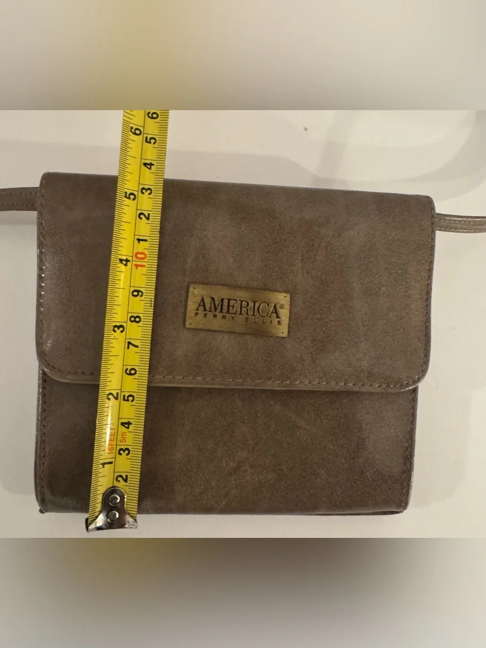 Vintage America Perry Ellis Taupe Leather Crossbody Bag *see Description* - Picture 13 of 16